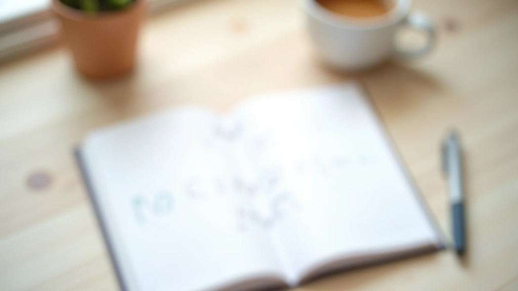 Notebook aberto com anotações sobre planeamento de negócio, caneta ao lado, superfície de madeira clara